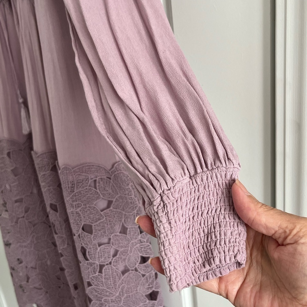 Anthropologie Embroidered Lace Tunic Dress Lilac Bohemian Size XXS Cottagecore - Picture 7 of 16